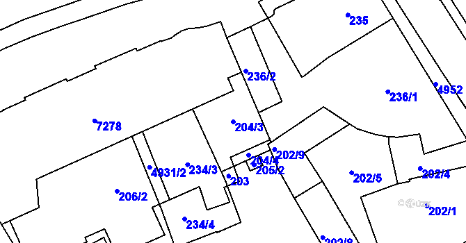 Parcela st. 204/3 v KÚ Přerov, Katastrální mapa