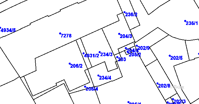 Parcela st. 234/3 v KÚ Přerov, Katastrální mapa