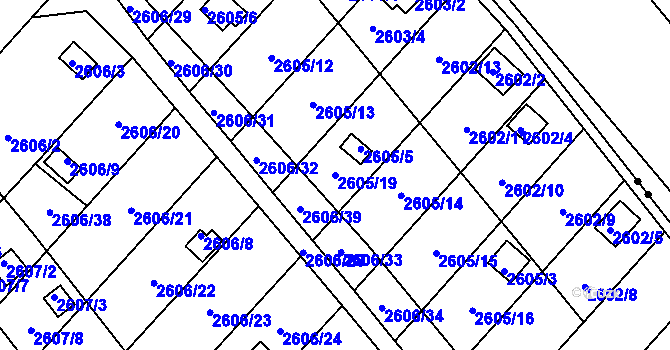 Parcela st. 2605/19 v KÚ Přerov, Katastrální mapa