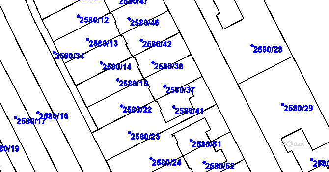 Parcela st. 2580/37 v KÚ Přerov, Katastrální mapa