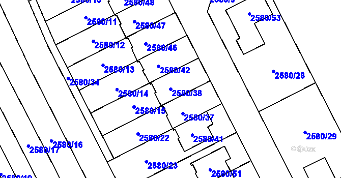 Parcela st. 2580/38 v KÚ Přerov, Katastrální mapa