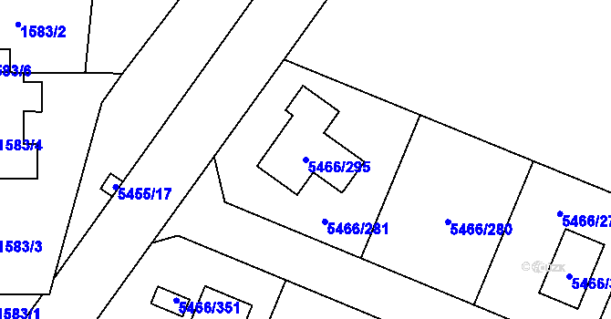 Parcela st. 5466/295 v KÚ Přerov, Katastrální mapa
