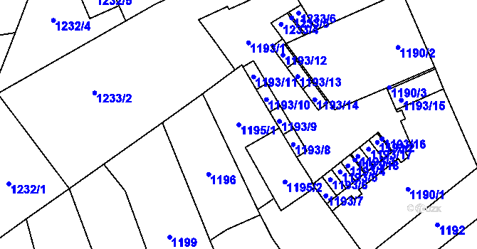 Parcela st. 1195/1 v KÚ Přerov, Katastrální mapa