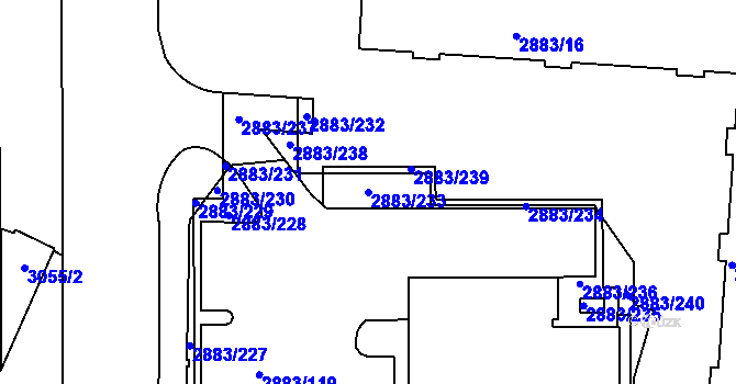 Parcela st. 2883/233 v KÚ Přerov, Katastrální mapa