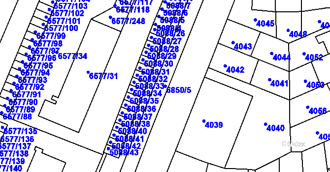 Parcela st. 6850/5 v KÚ Přerov, Katastrální mapa