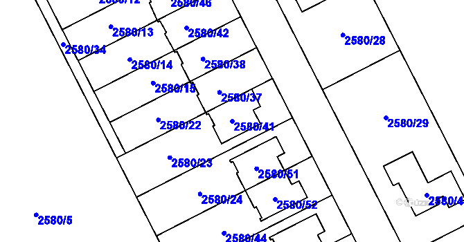 Parcela st. 2580/41 v KÚ Přerov, Katastrální mapa