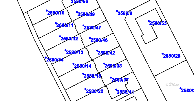 Parcela st. 2580/42 v KÚ Přerov, Katastrální mapa