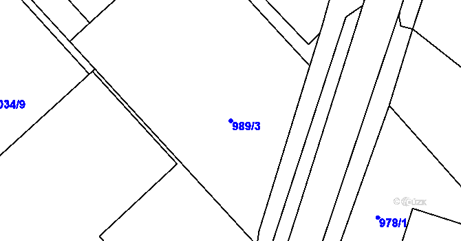 Parcela st. 989/3 v KÚ Přerov, Katastrální mapa