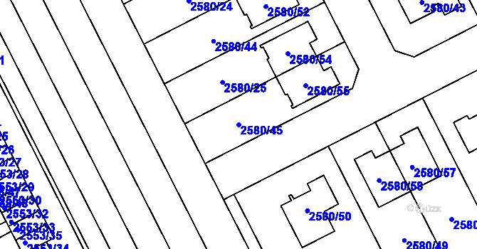 Parcela st. 2580/45 v KÚ Přerov, Katastrální mapa
