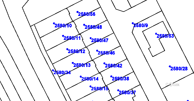 Parcela st. 2580/46 v KÚ Přerov, Katastrální mapa