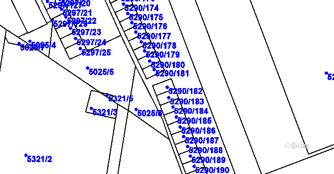 Parcela st. 5290/182 v KÚ Přerov, Katastrální mapa