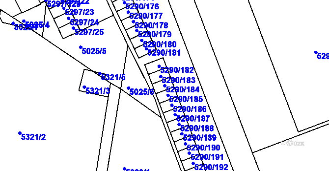Parcela st. 5290/184 v KÚ Přerov, Katastrální mapa