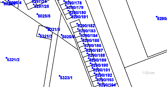 Parcela st. 5290/186 v KÚ Přerov, Katastrální mapa