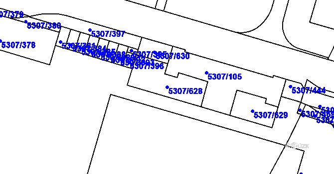 Parcela st. 5307/628 v KÚ Přerov, Katastrální mapa