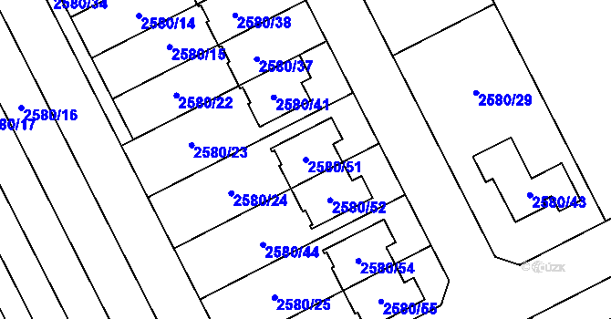Parcela st. 2580/51 v KÚ Přerov, Katastrální mapa