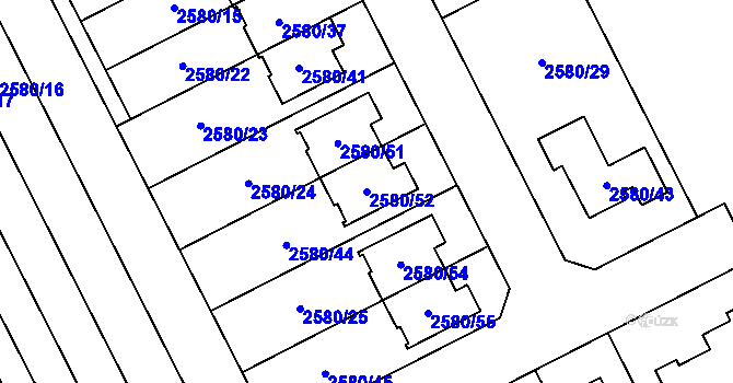 Parcela st. 2580/52 v KÚ Přerov, Katastrální mapa
