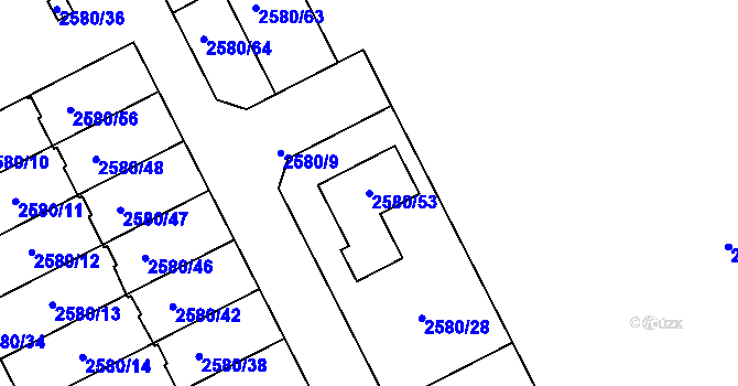 Parcela st. 2580/53 v KÚ Přerov, Katastrální mapa
