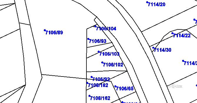 Parcela st. 7106/103 v KÚ Přerov, Katastrální mapa