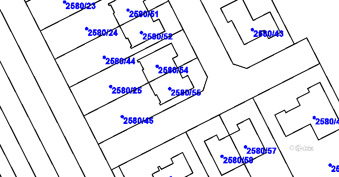 Parcela st. 2580/55 v KÚ Přerov, Katastrální mapa
