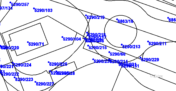 Parcela st. 5290/215 v KÚ Přerov, Katastrální mapa