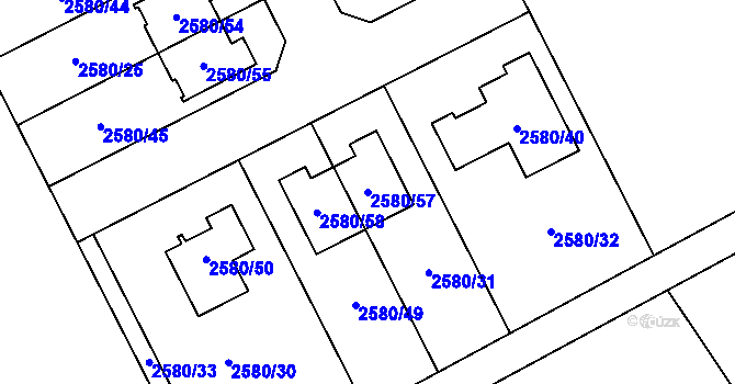 Parcela st. 2580/57 v KÚ Přerov, Katastrální mapa