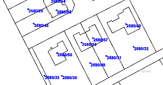 Parcela st. 2580/58 v KÚ Přerov, Katastrální mapa