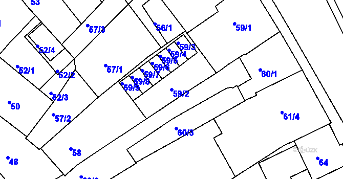 Parcela st. 59/2 v KÚ Přerov, Katastrální mapa