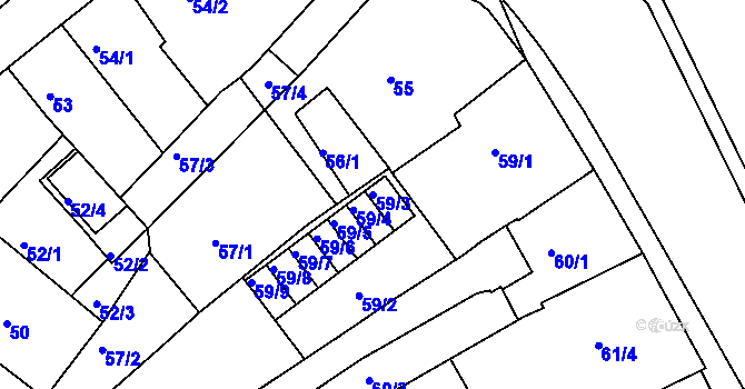 Parcela st. 59/3 v KÚ Přerov, Katastrální mapa