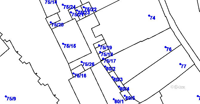 Parcela st. 75/18 v KÚ Přerov, Katastrální mapa