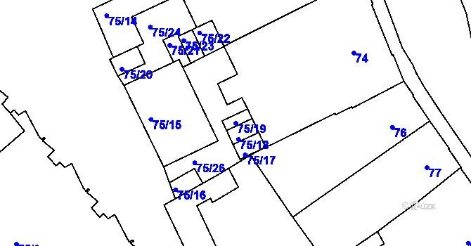 Parcela st. 75/19 v KÚ Přerov, Katastrální mapa