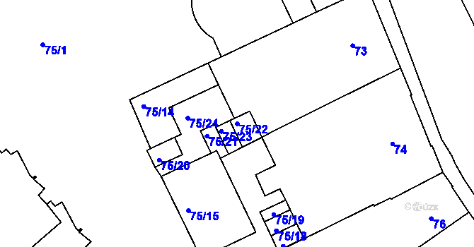 Parcela st. 75/22 v KÚ Přerov, Katastrální mapa