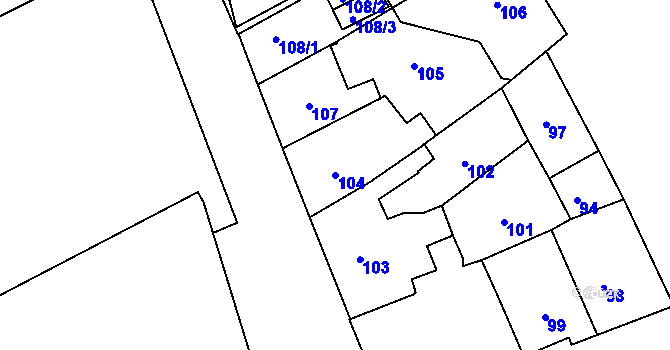 Parcela st. 104 v KÚ Přerov, Katastrální mapa