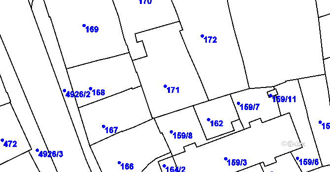 Parcela st. 171 v KÚ Přerov, Katastrální mapa