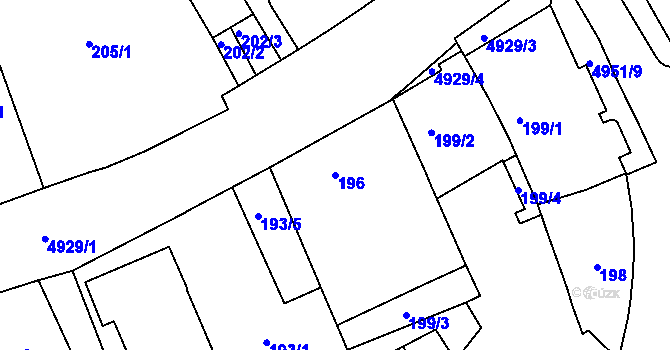 Parcela st. 196 v KÚ Přerov, Katastrální mapa