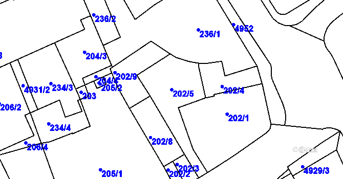 Parcela st. 202/5 v KÚ Přerov, Katastrální mapa