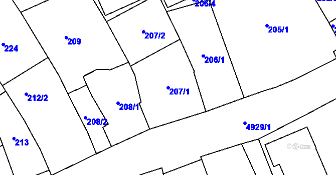 Parcela st. 207/1 v KÚ Přerov, Katastrální mapa