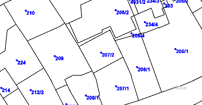 Parcela st. 207/2 v KÚ Přerov, Katastrální mapa