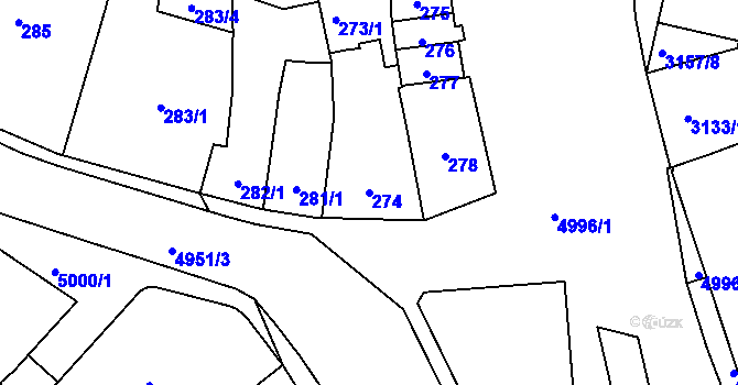 Parcela st. 274 v KÚ Přerov, Katastrální mapa