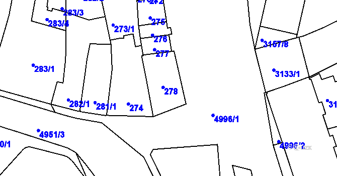 Parcela st. 279 v KÚ Přerov, Katastrální mapa