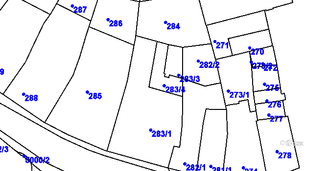 Parcela st. 283/4 v KÚ Přerov, Katastrální mapa