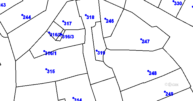 Parcela st. 319 v KÚ Přerov, Katastrální mapa