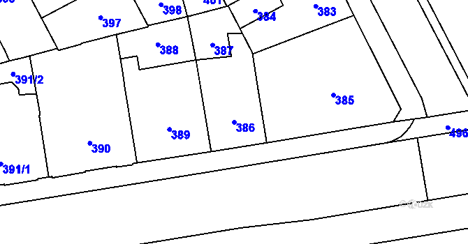 Parcela st. 386 v KÚ Přerov, Katastrální mapa