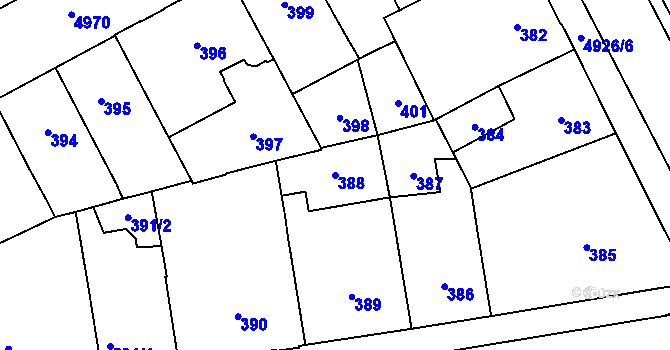 Parcela st. 388 v KÚ Přerov, Katastrální mapa