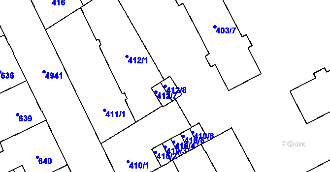 Parcela st. 412/8 v KÚ Přerov, Katastrální mapa