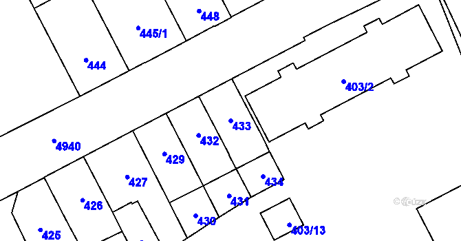 Parcela st. 433 v KÚ Přerov, Katastrální mapa