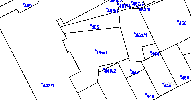 Parcela st. 446/1 v KÚ Přerov, Katastrální mapa
