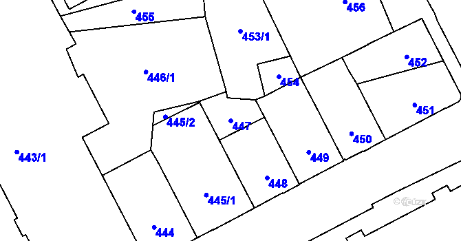 Parcela st. 447 v KÚ Přerov, Katastrální mapa