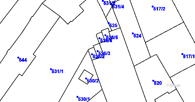Parcela st. 526/3 v KÚ Přerov, Katastrální mapa