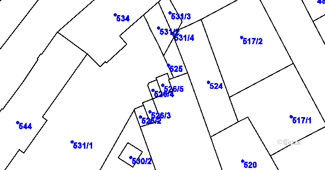 Parcela st. 526/5 v KÚ Přerov, Katastrální mapa
