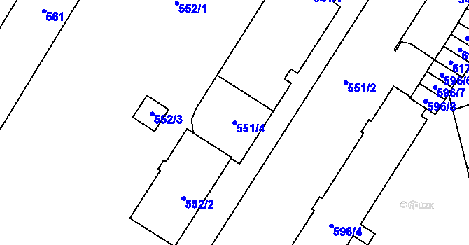 Parcela st. 551/4 v KÚ Přerov, Katastrální mapa